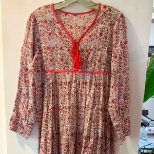 New and NEVER WORN! Pink Floral Mid Calf Boho Cover up-Size Medium